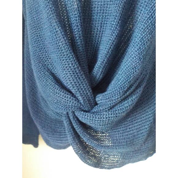 Woven Heart Women XL Blue Sweater V-Neck Front Twist Knot Loose Knit Long Sleeve - Picture 4 of 10